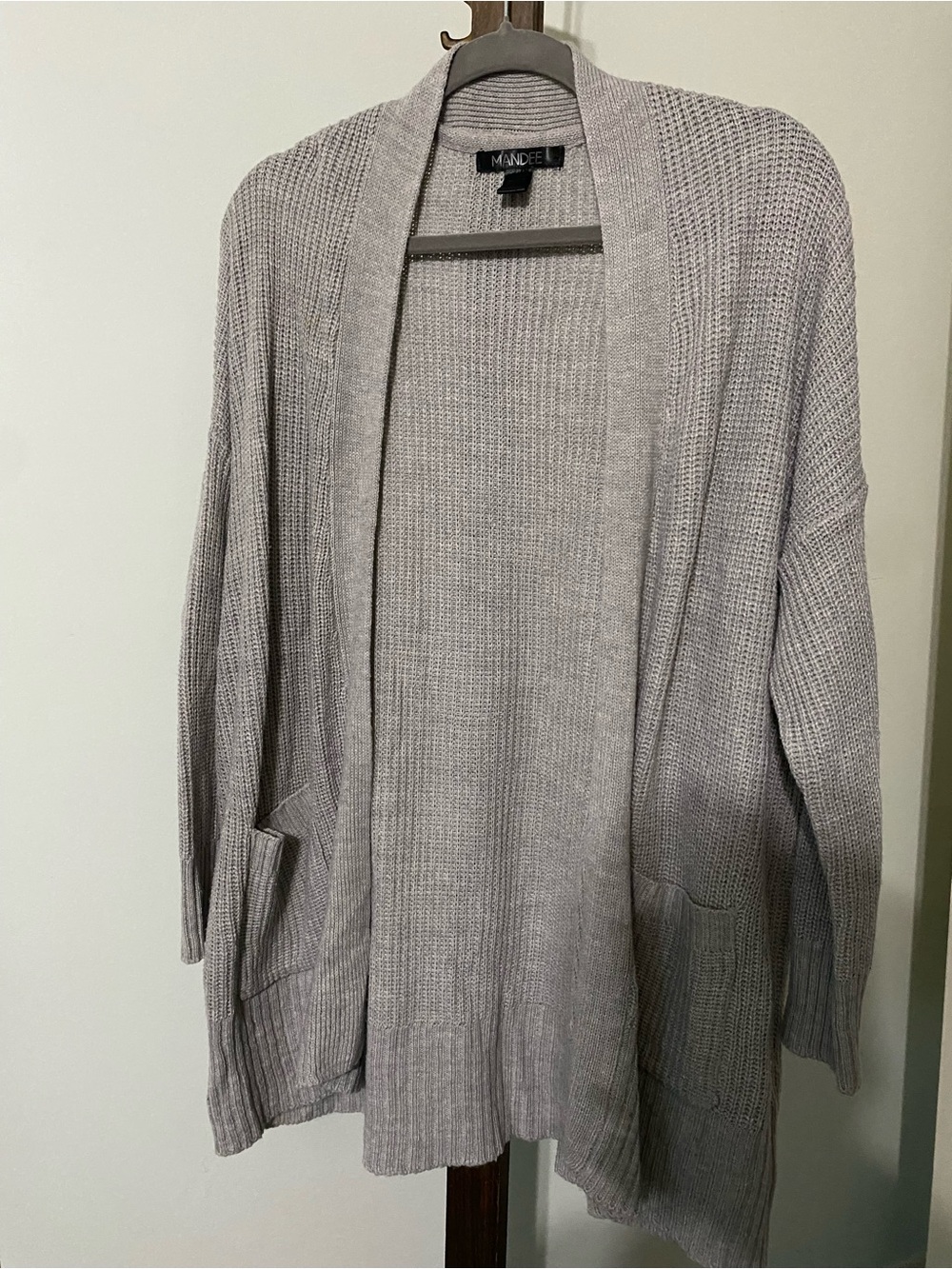mandee Light Gray Open-Front Knit Cardigan